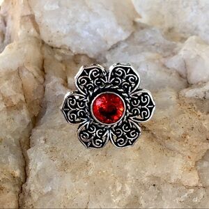 Lotus filigree faceted red crystal ring size 8